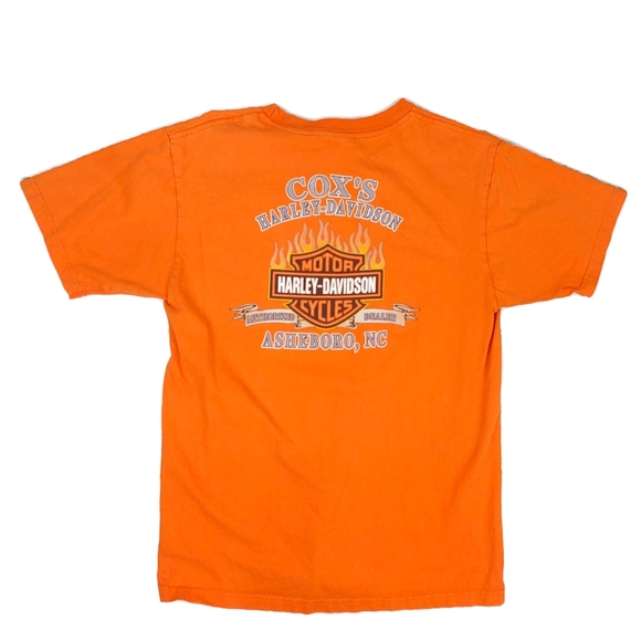 Harley Davidson Mens L Orange Asheboro NC Short Slv Top - Picture 6 of 7